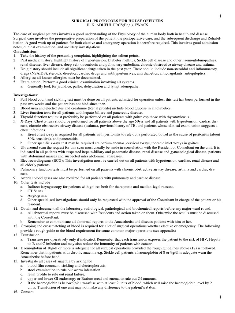 Surgical Protocols for House Officers | PDF | Radiology | Surgery