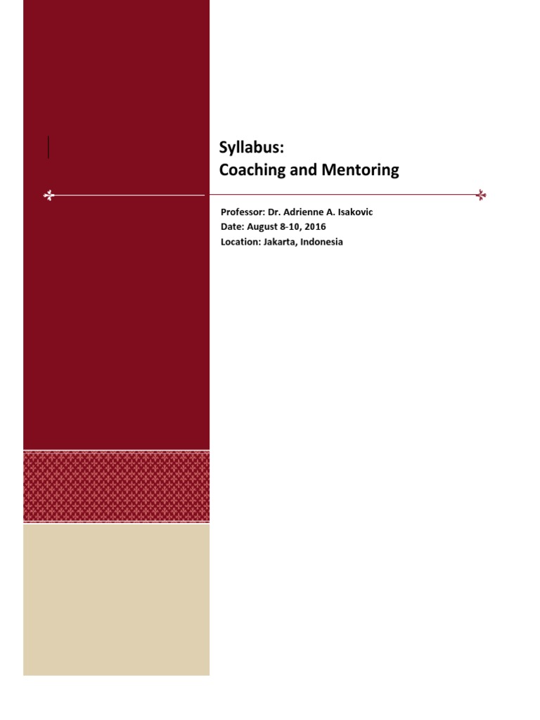 Coaching and Mentoring Syllabus | PDF | Mentorship | Learning