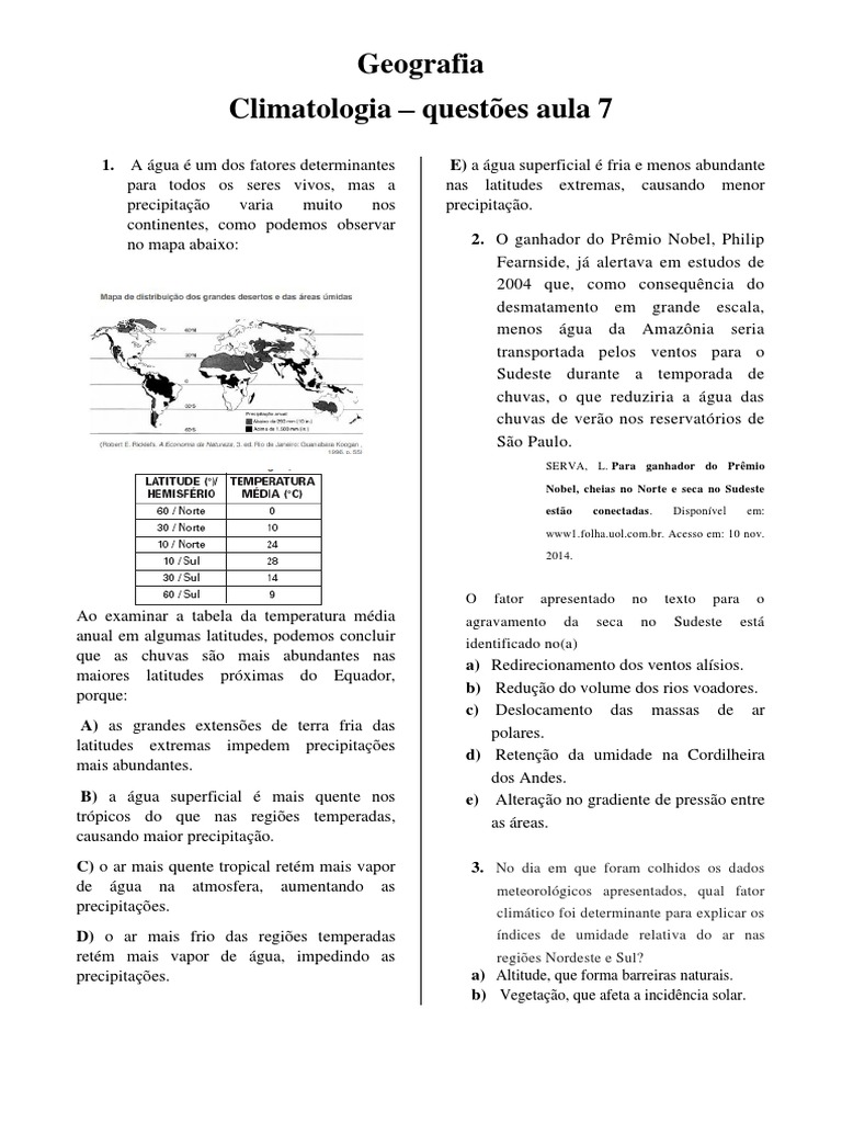 Questões climatologia | PDF | Ferimento | Água