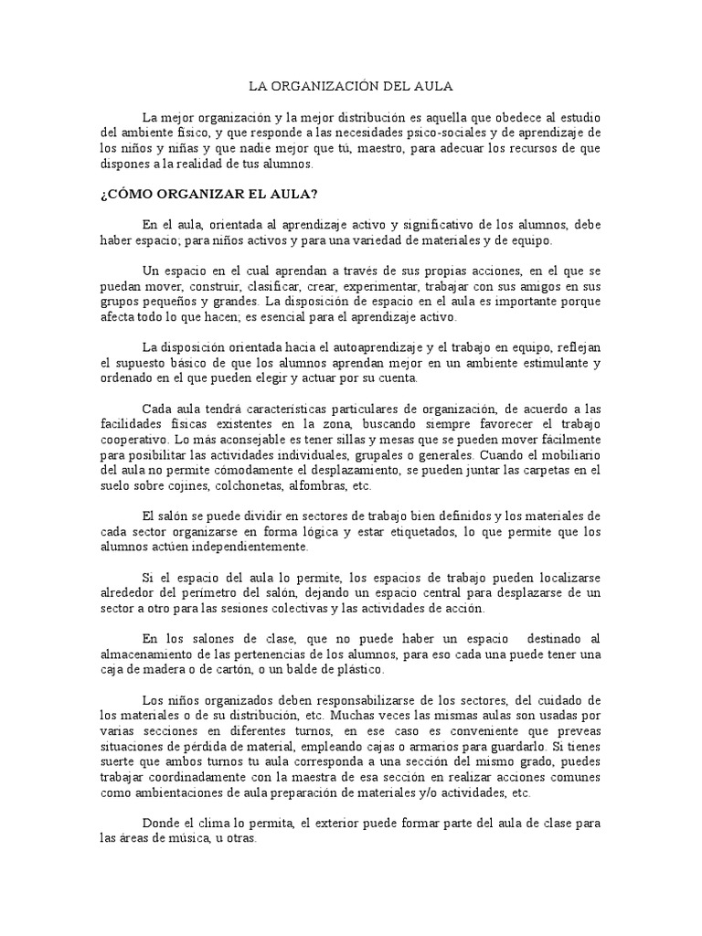 Organización del Aula en Primaria | PDF | Salón de clases | Aprendizaje