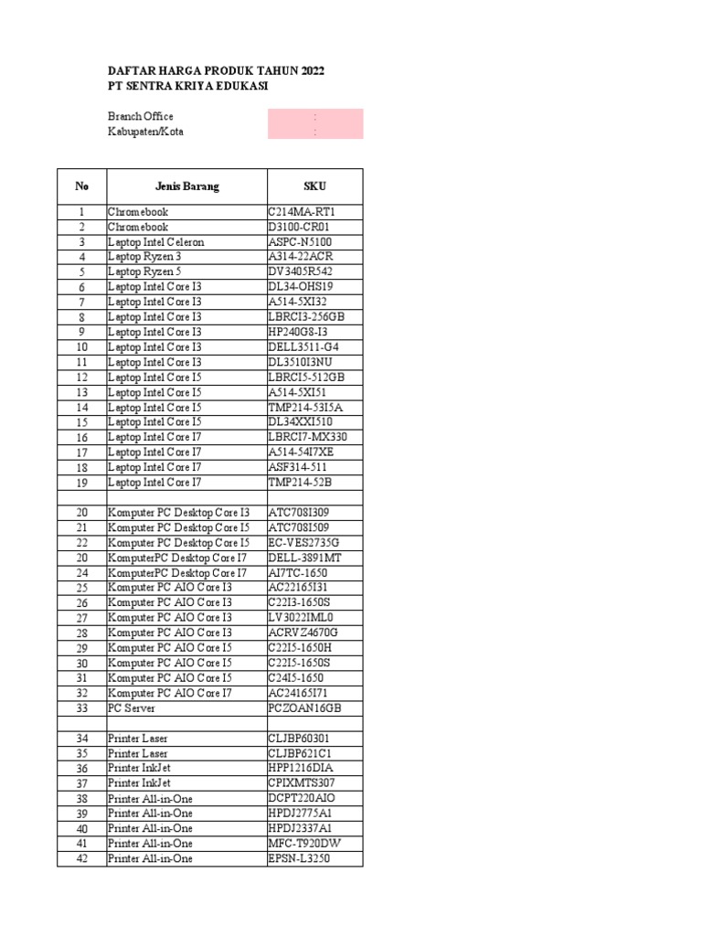 Produk SKE 2022 - Update 16022022 | PDF | Desktop Computer | Printer ...
