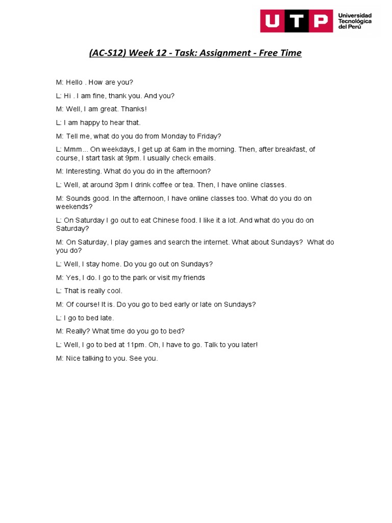 (AC-S12) Week 12 - Task: Assignment - Free Time | PDF