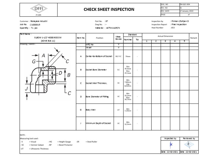 Final Inspection Report for Elbow 90D SW | PDF | Mechanical Engineering