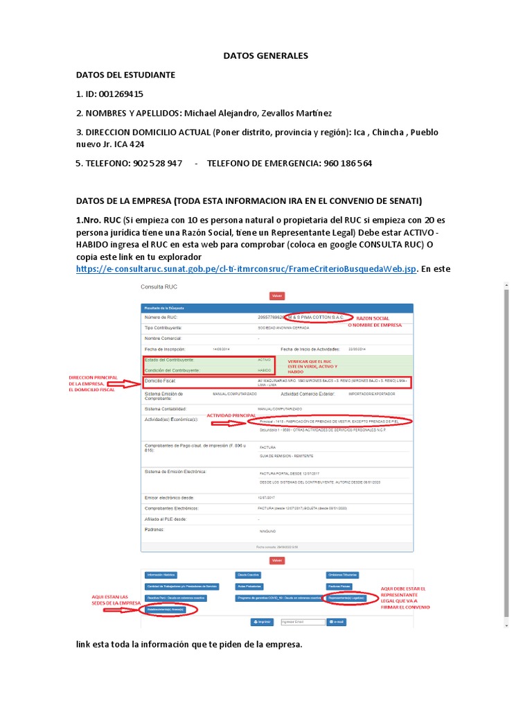 Datos Generales y RUC de SENATI | PDF