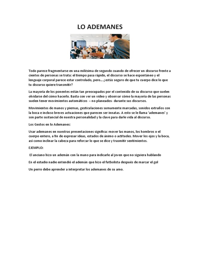 Significado y ejemplos de ademanes | PDF | Artes del Lenguaje y ...