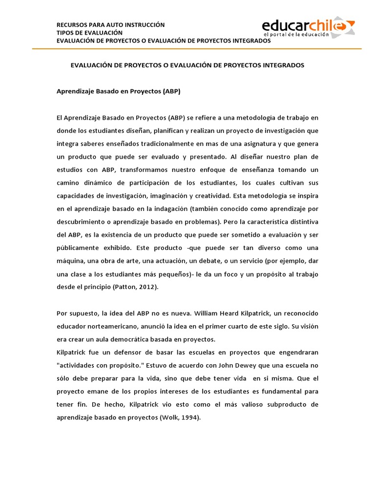 Evaluación de Proyectos en ABP | PDF | Evaluación | Aprendizaje