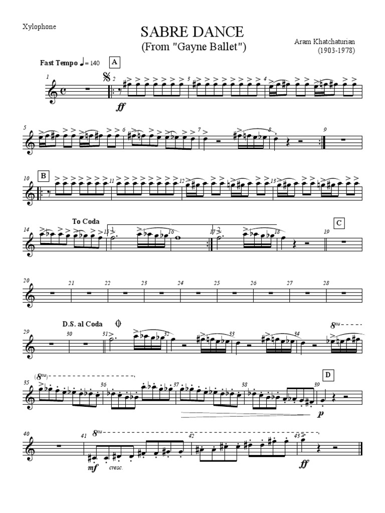Sabre Dance Xylophone PDF