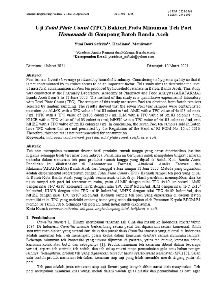 Uji Total Plate Count TPC Bakteri Pada Minuman Teh | PDF | Bacteria ...