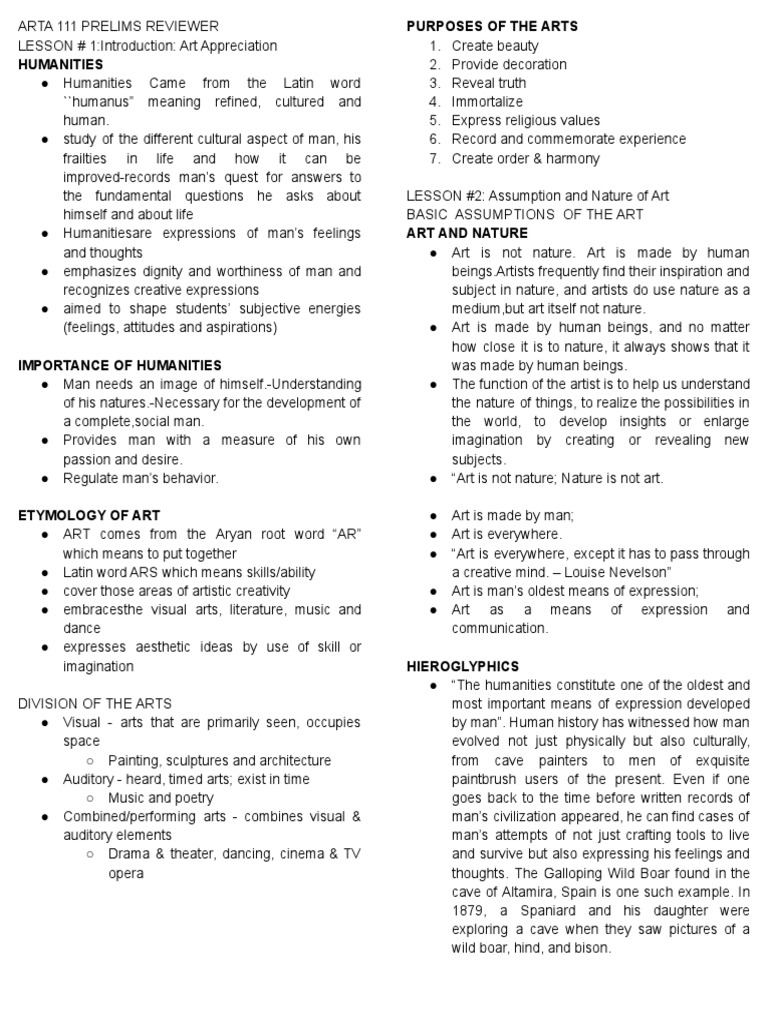 Art App Prelim Reviewer PDF Color The Arts