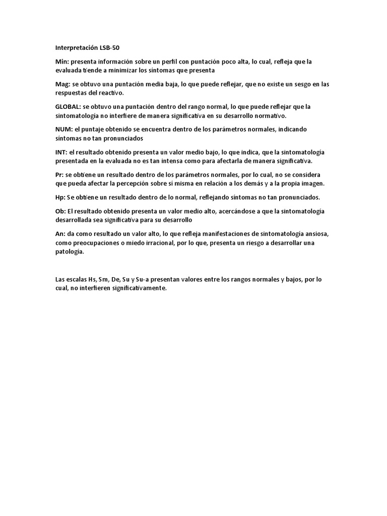 Interpretación de LSB-50: Resultados y Análisis | PDF | Crecimiento ...