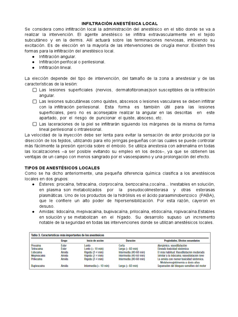 Infiltración Anestésica Local: Técnicas y Tipos | PDF | Inyección ...