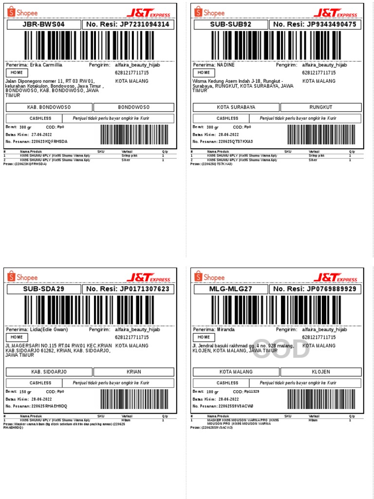Label Pengiriman - Reguler - 4 | PDF