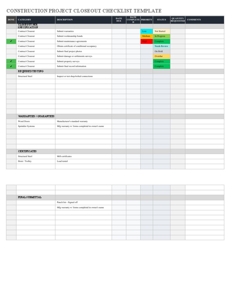 IC Construction Project Closeout Checklist 11064 PDF Reliability