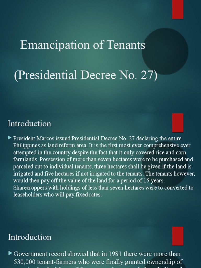Emancipation of tenants presidential decree no 27 pdf leasehold