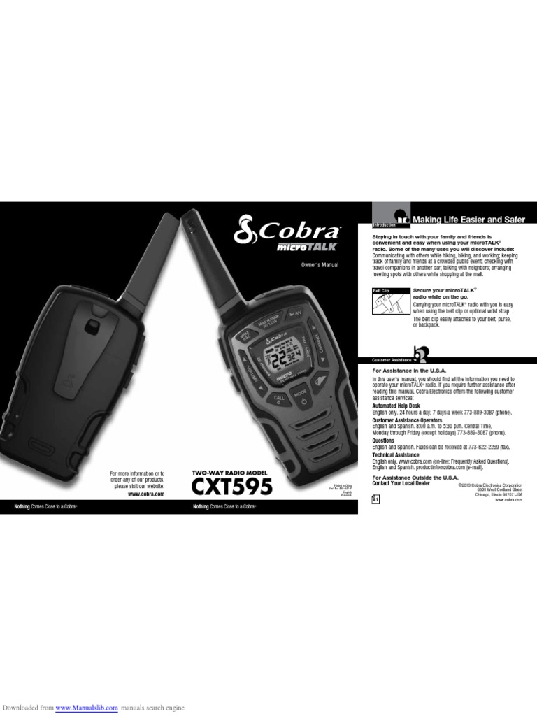 Cobra CXT595 Walkie Talkie Manual PDF Wireless Electricity