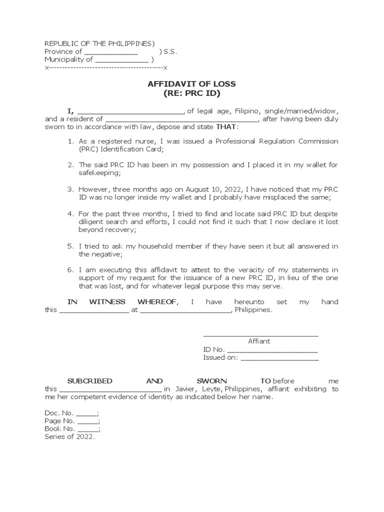 Affidavit of loss id pdf