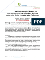 The Relationship Between Self-Esteem and Aggression Among Selected College Students Undergoing Online Learning in The Philippines