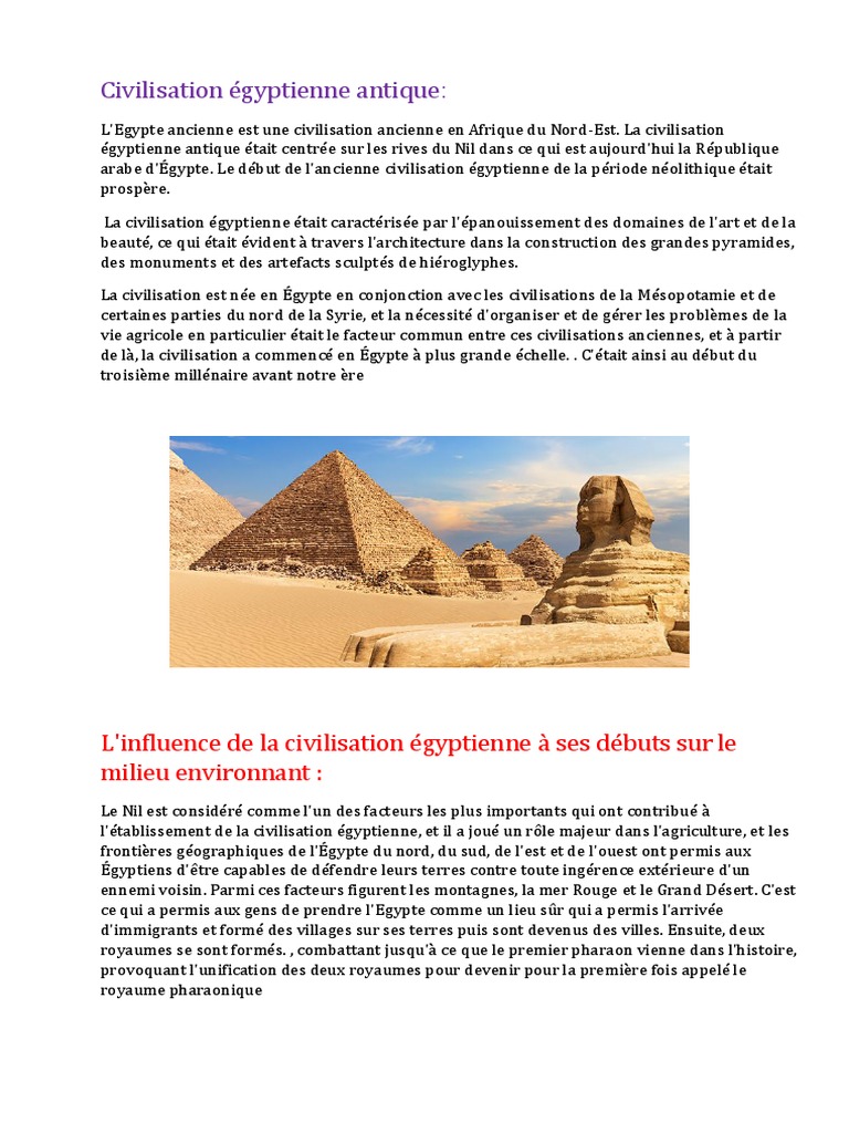 Civilisation égyptienne antique expliquée | PDF | Égypte antique | Égypte
