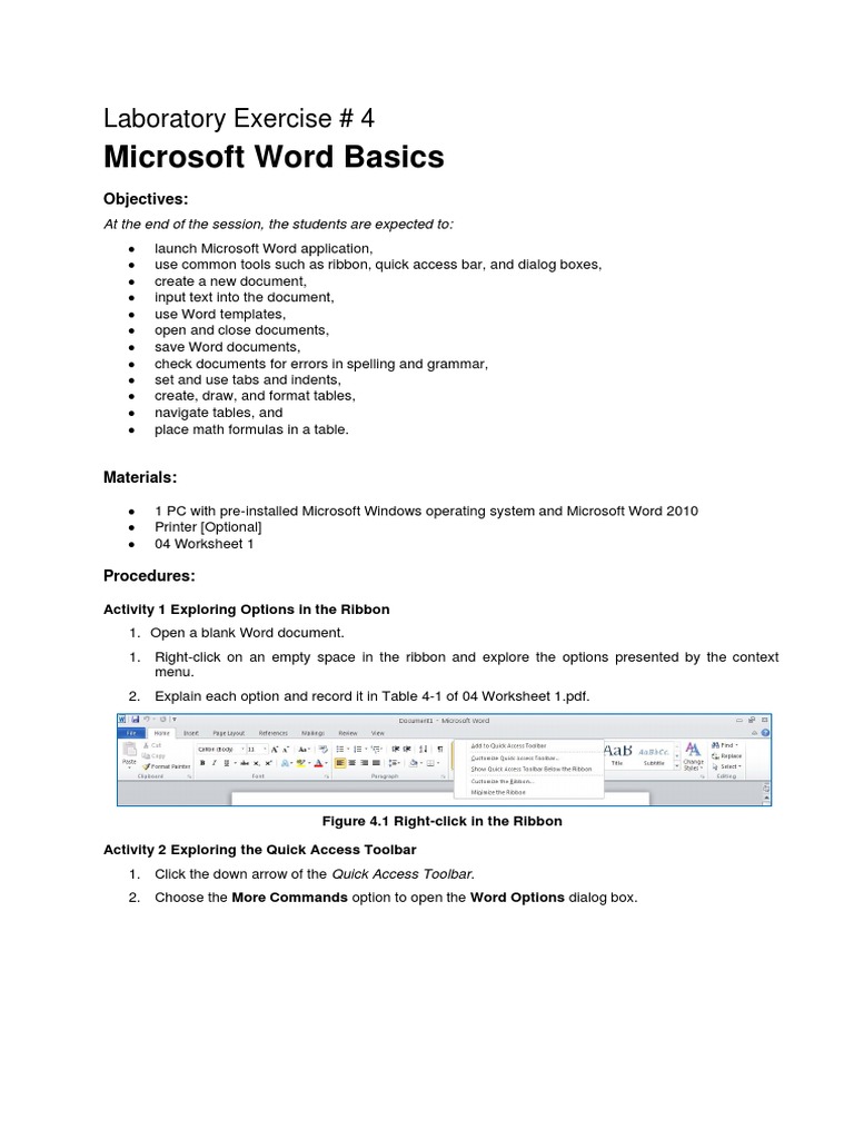 Microsoft Word Basics Lab Exercise 4 | PDF | Microsoft Word | Bios
