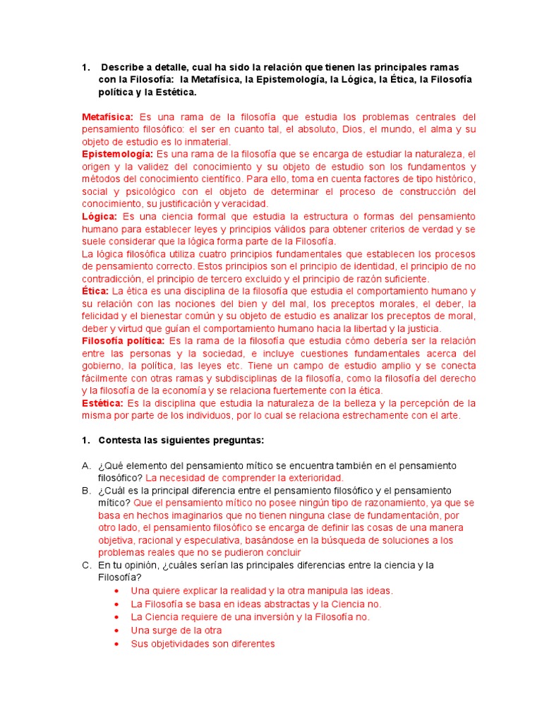Las áreas De La Filosofía Pdf Conocimiento Verdad
