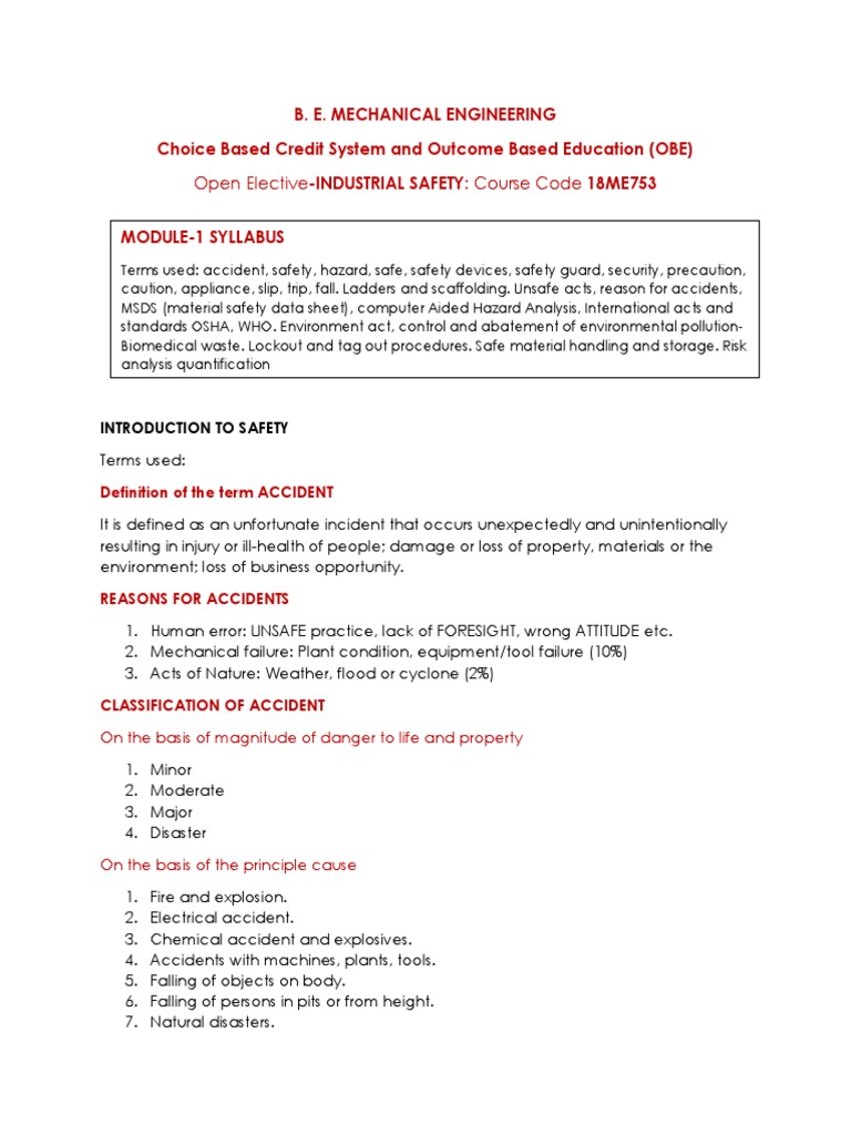 Industrial Safety Module 1 Overview | PDF | Occupational Safety And ...