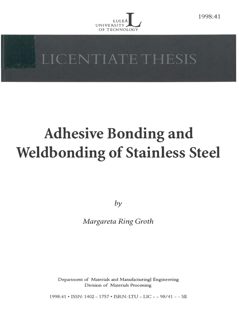 Adhesive Bonding and Weldbonding of Stainless Steel PDF Stainless