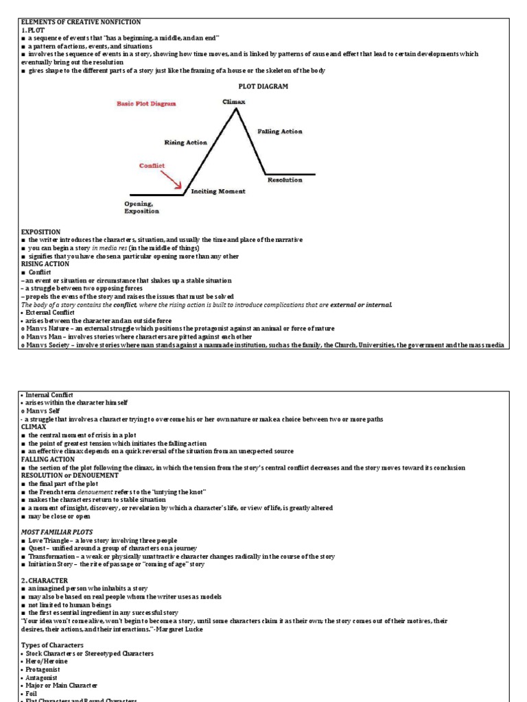 Elements of Creative Nonfiction Handout PDF Narration Irony