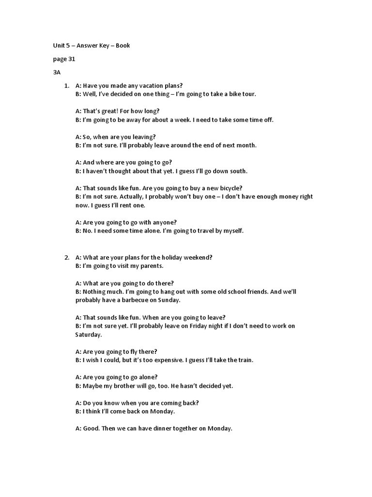 Unit 5 - Answer Key - Book | PDF | Workweek And Weekend