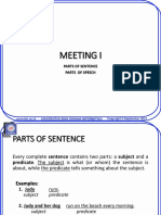 Meeting I: Parts of Sentence Parts of Speech