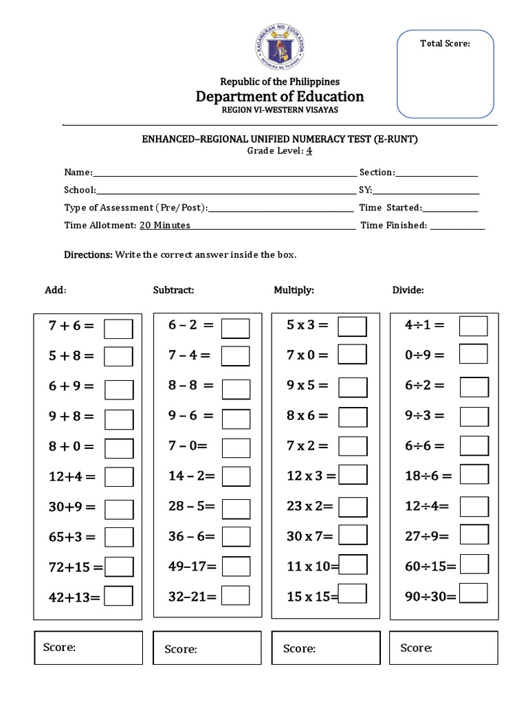 Grade 4 Enhanced Numeracy Test | PDF