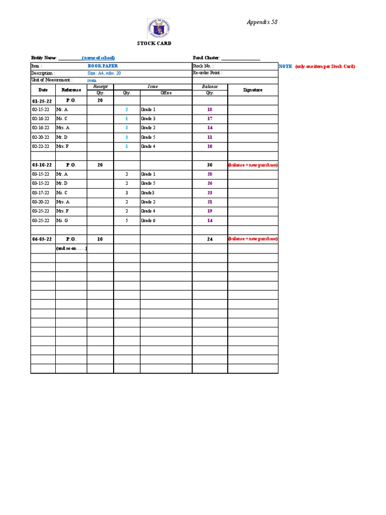 Stock Card Sample PDF