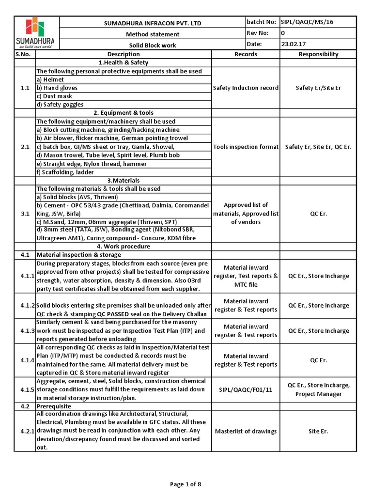 Solid Block Work | PDF | Masonry | Mortar (Masonry)