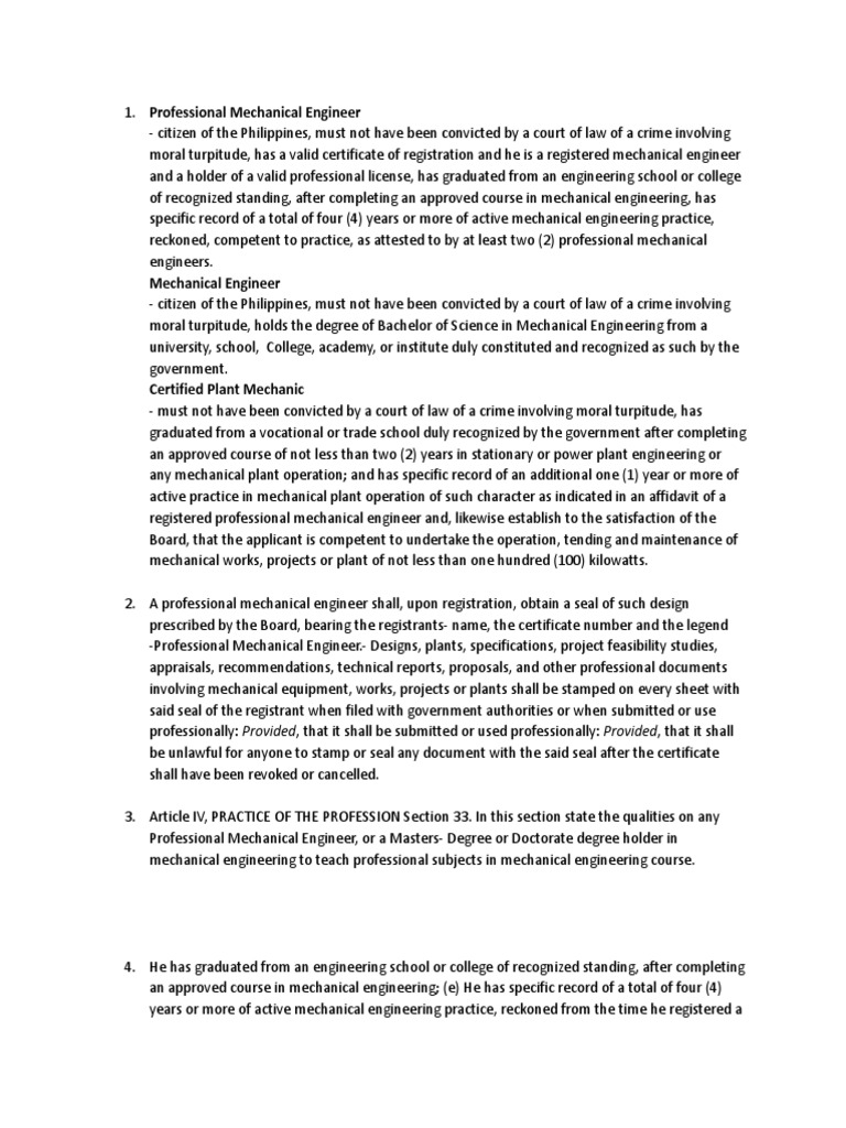 Professional Mechanical Engineer Requirements | PDF | Engineer ...