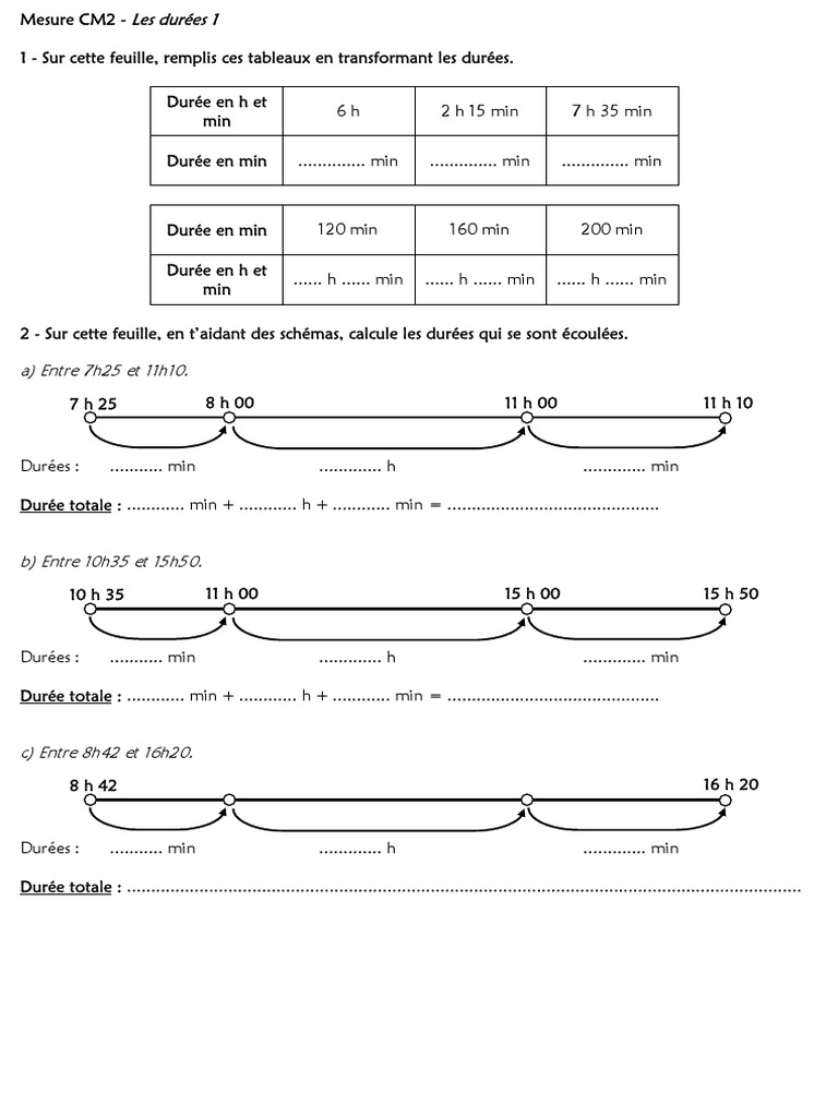 Calcul De Durée Cm1 Exercices Pdf CM2) Les Durées - Exercices Aujourd Hui | PDF