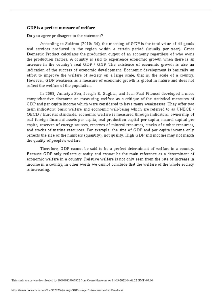 GDP's Limitations as Welfare Measure | PDF | Gross Domestic Product ...