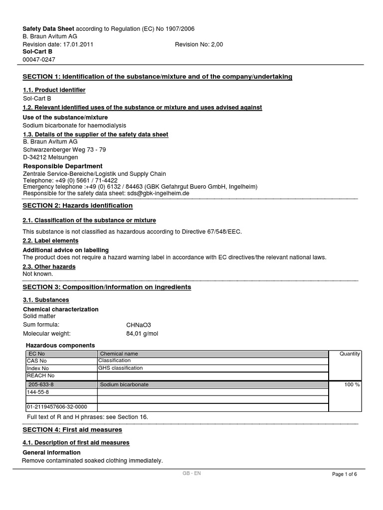 Sol-Cart B Safety Data Sheet | PDF | Waste | Waste Management