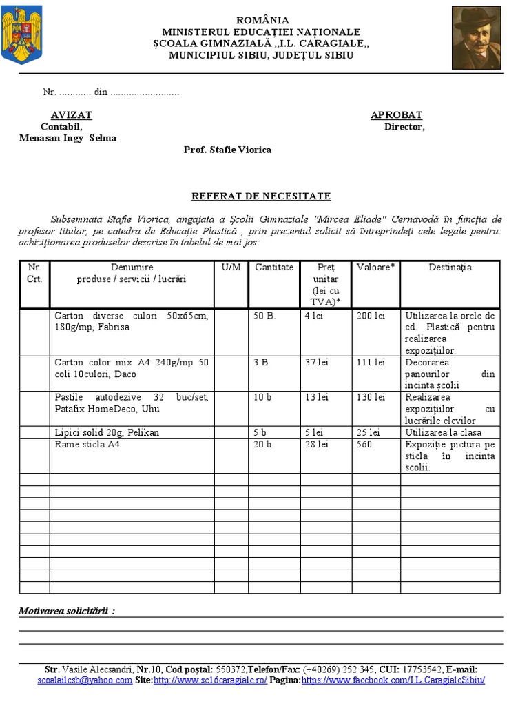 Model Referat de Necesitate PDF