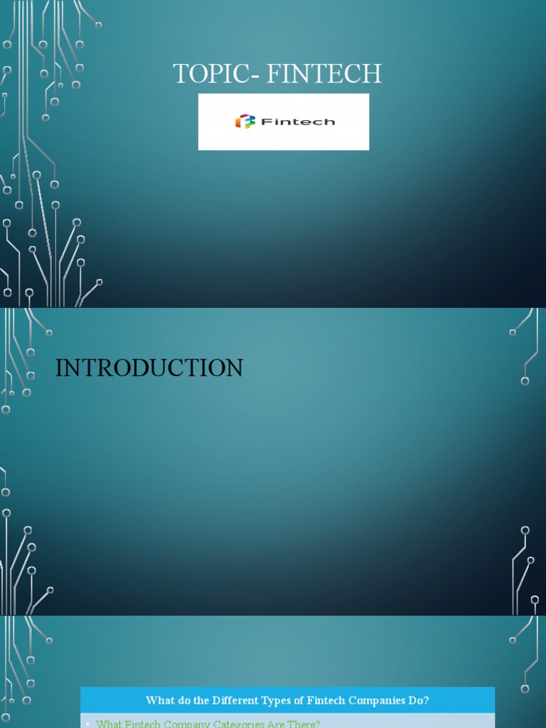 Fintech Presentation Pdf Financial Technology Finance Money