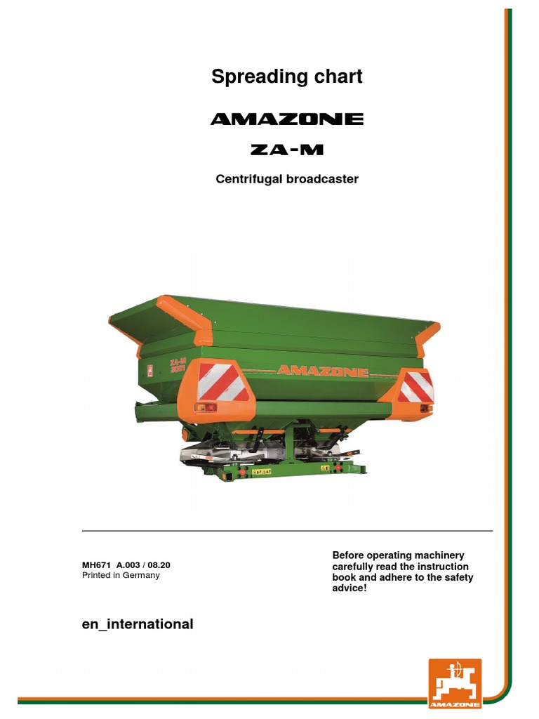 Amazone Zax 1402 Spreading Chart PDF Fertilizer Chemical Substances