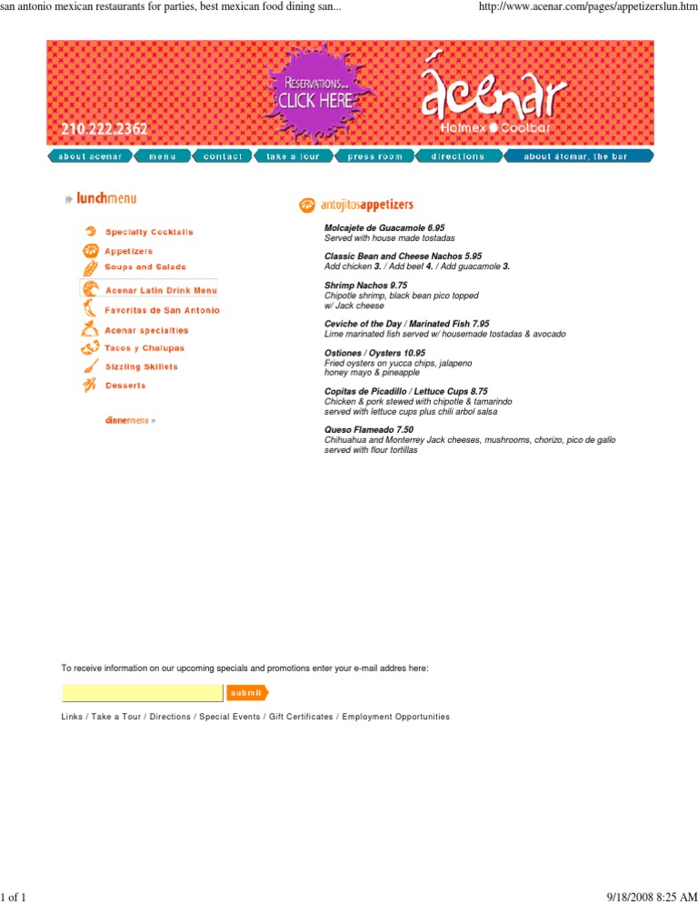 Appetizers Menu | PDF | American Cuisine | Cooking