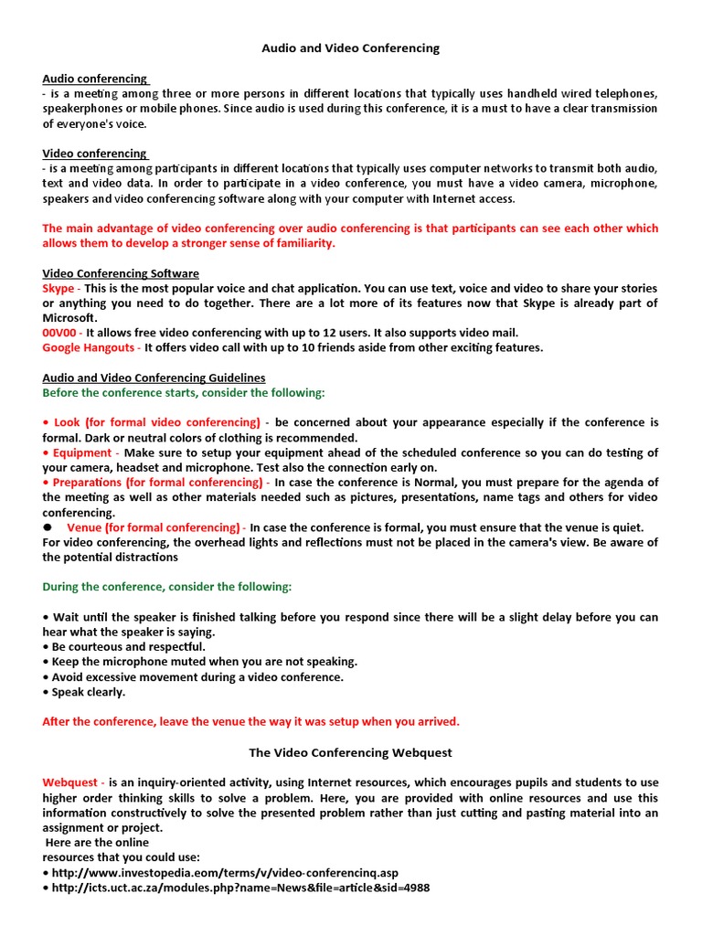 Audio and Video Conferencing - Edit | PDF | Videotelephony | Conference ...