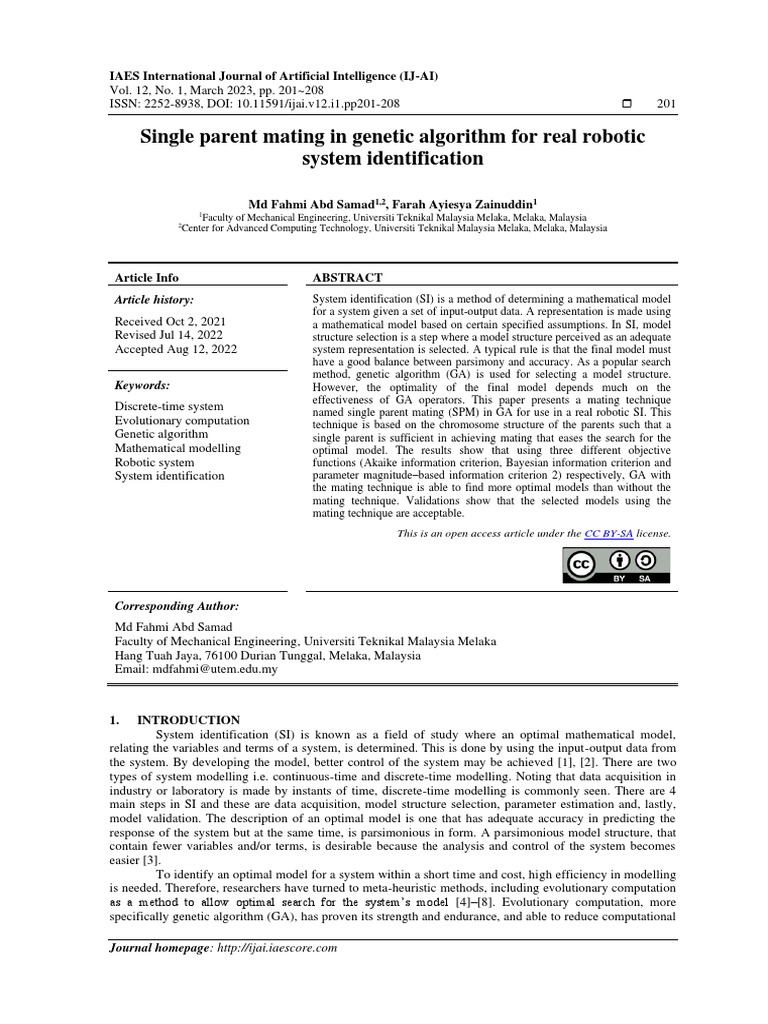 Single parent mating in genetic algorithm for real robotic system