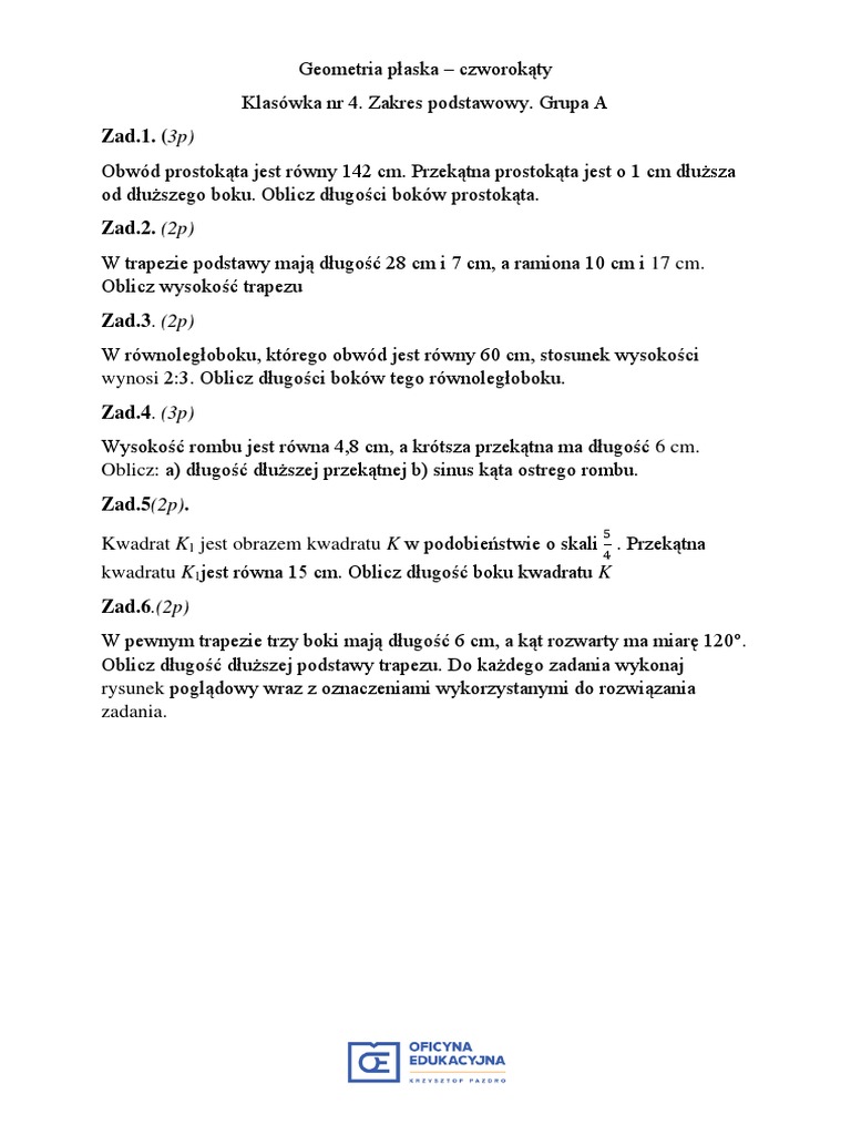 2021 4 Klasowka kl3 Geometria Plaska ZP Ab | PDF
