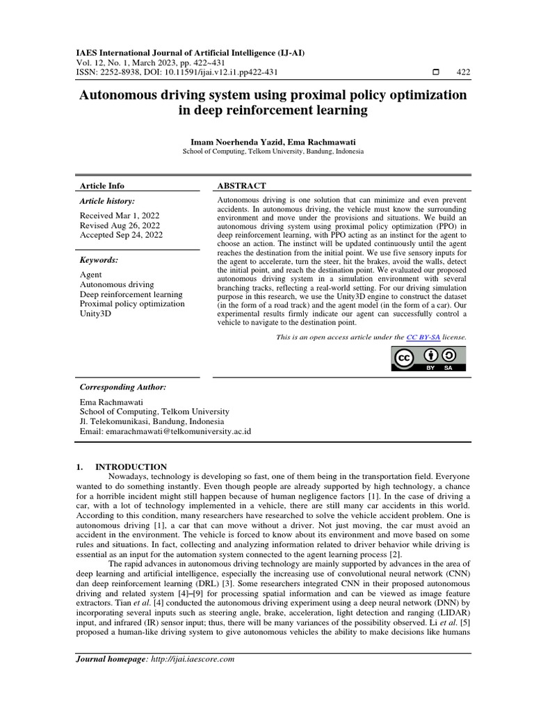 Autonomous Driving System Using Proximal Policy Optimization in Deep ...