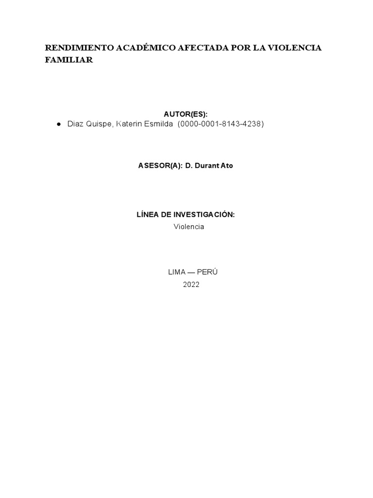 Impacto de la Violencia Familiar en el Rendimiento Escolar | PDF ...