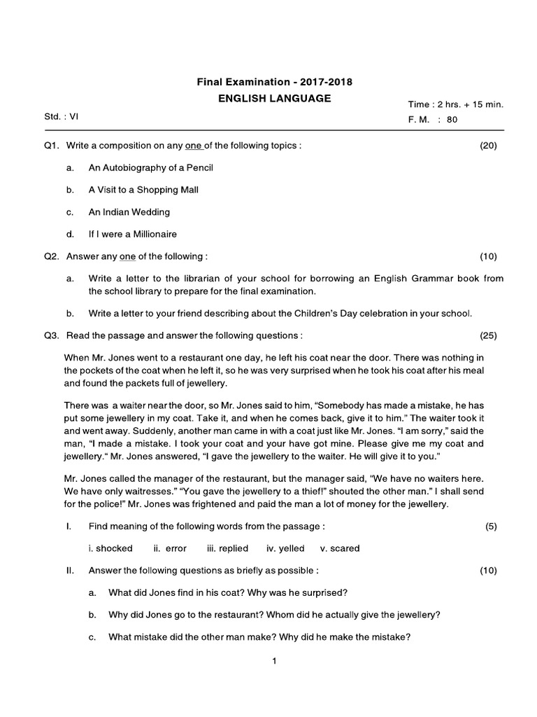 Icse Class 6 English Language 2018 PDF