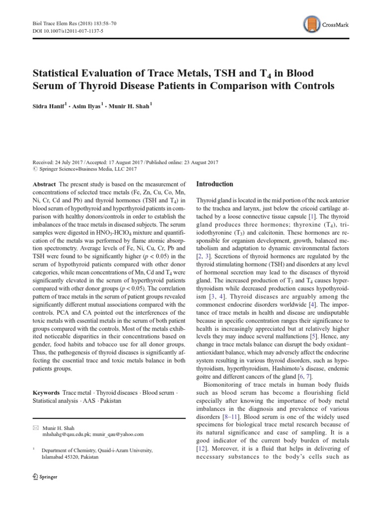 Trace Metals and Thyroid Hormones Study | PDF | Hypothyroidism ...