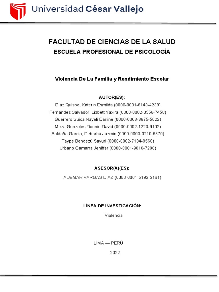 Violencia de La Familia y Rendimiento Escolar Terminado PDF  