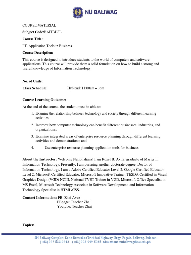 IT Application Tools in Business Course | PDF | Business | Technology ...