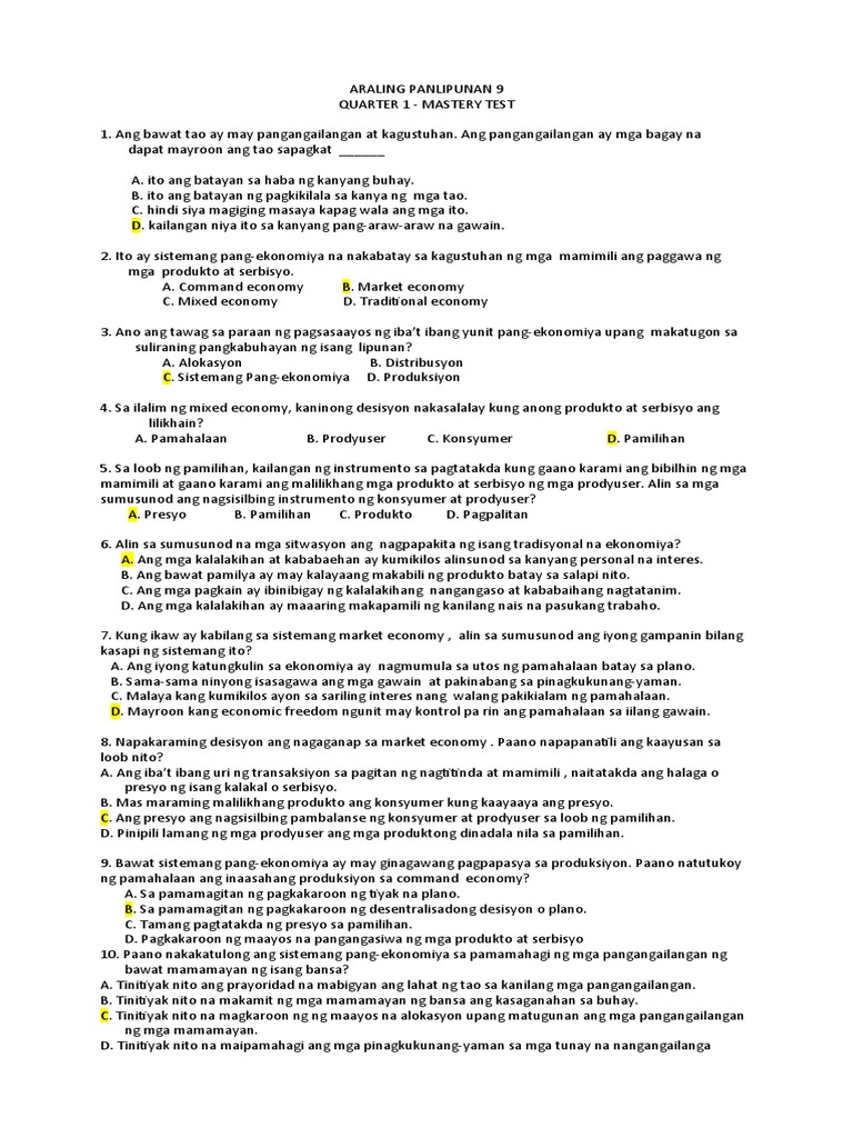 Mastery Test | PDF
